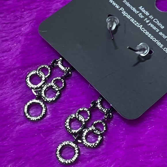Paparazzi Black Luminously Linked Dangle Earrings - Picture 5 of 5
